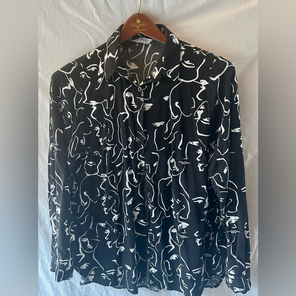 Big Dart Black & White Face Geometric Print Button Up Shirt EUR 48 UK 20 Blouse